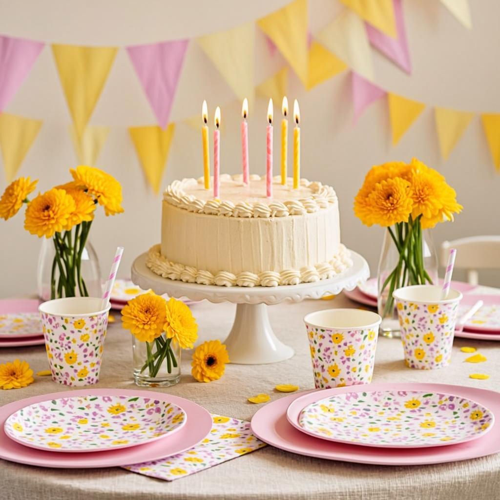 Themed table setup — bunting, plates, the works! 🎉